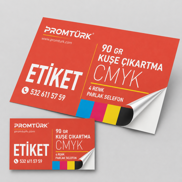 90 gr Kuşe Çıkartma Etiket Baskı Parlak Selefonlu
